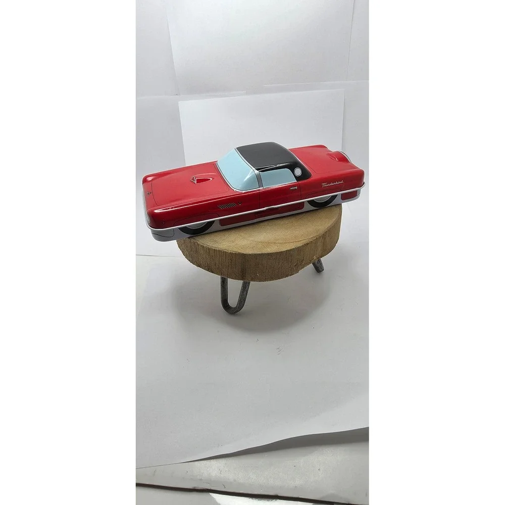 Vintage Ford Thunderbird Red Car Collectible Tin Hinged Storage Container 8.5in